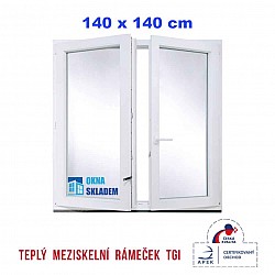 Dvoukřídlé Plastové okno | 140 x 140 cm (1400 x 1400 mm) | bílé |otevíravé i sklopné | pravé
