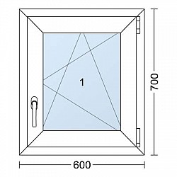 Plastové okno | 60 x 70 cm (600 x 700 mm) | Bílé / Antracit |otevíravé i sklopné | pravé