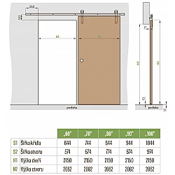 Posuvné dveře na stěnu LOFT 215 cm (dveře + kolejnice)