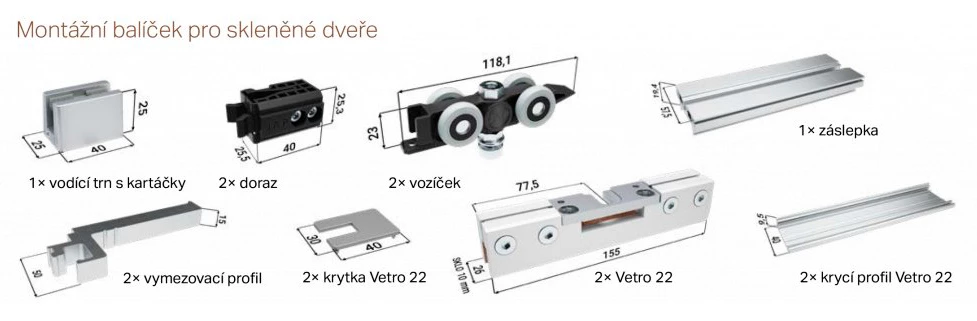 Sada JAP pro pouzdra AKTIVE STANDARD a EMOTIVE STANDARD (Celoskleněné dveře)